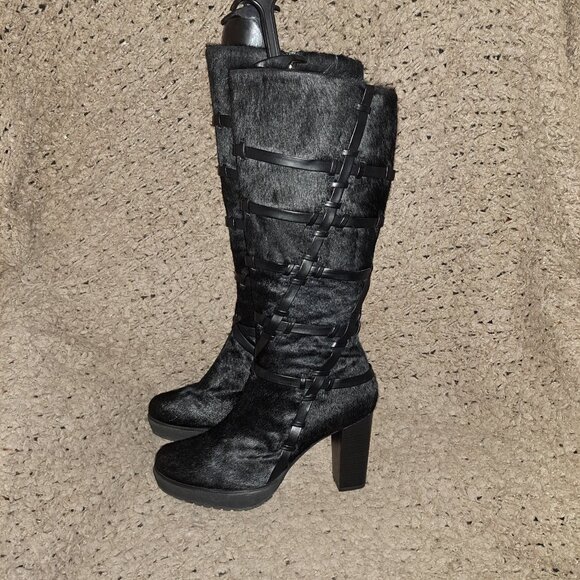 GERRY WEBER/JOSEF SEIBEL-Calf/Pony Hair-Black Leather Caged Boot-Sz 40-Near Mint - Picture 3 of 8